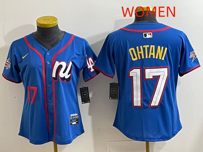 Women 2025 Los Angeles Dodgers #17 Ohtani Blue Nike 2025 MLB All Star Jersey style 005->women mlb jersey->Women Jersey